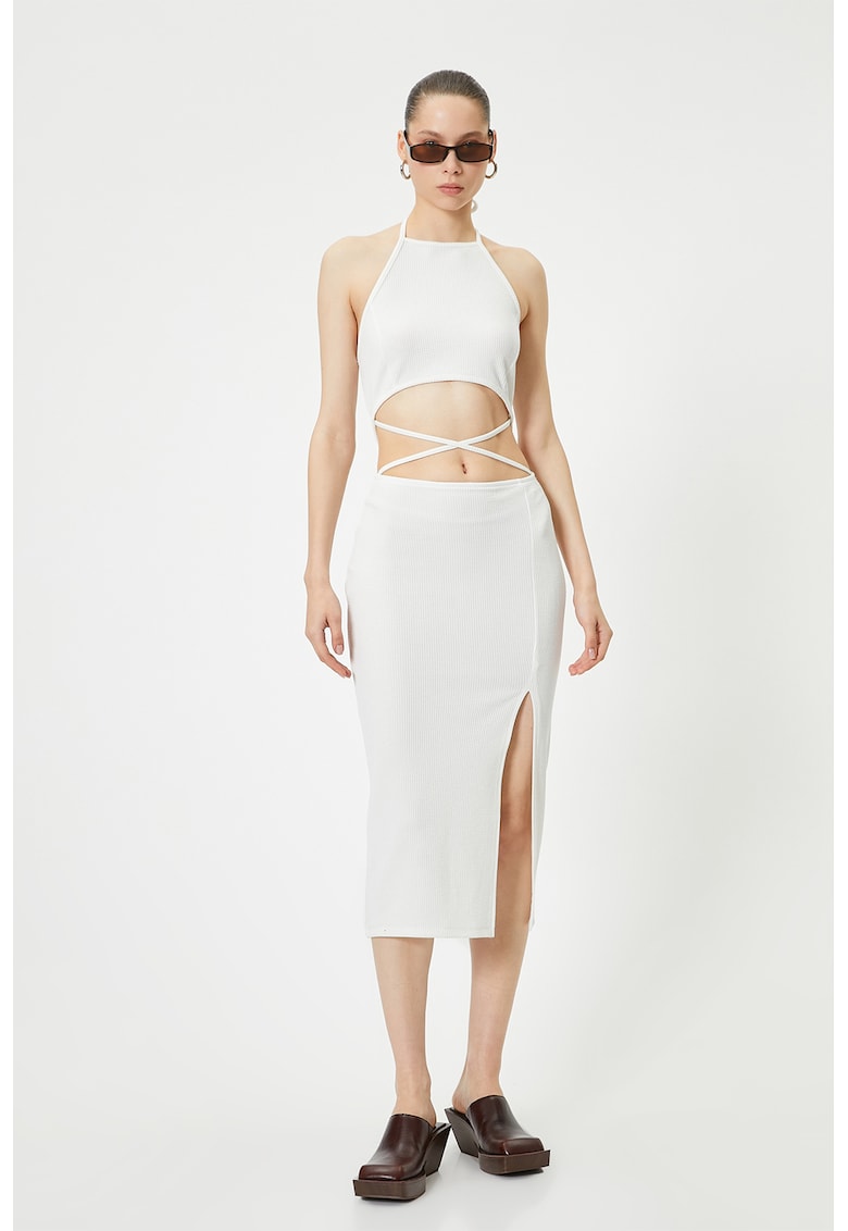 Rochie midi cu slit lateral - Alb murdar
