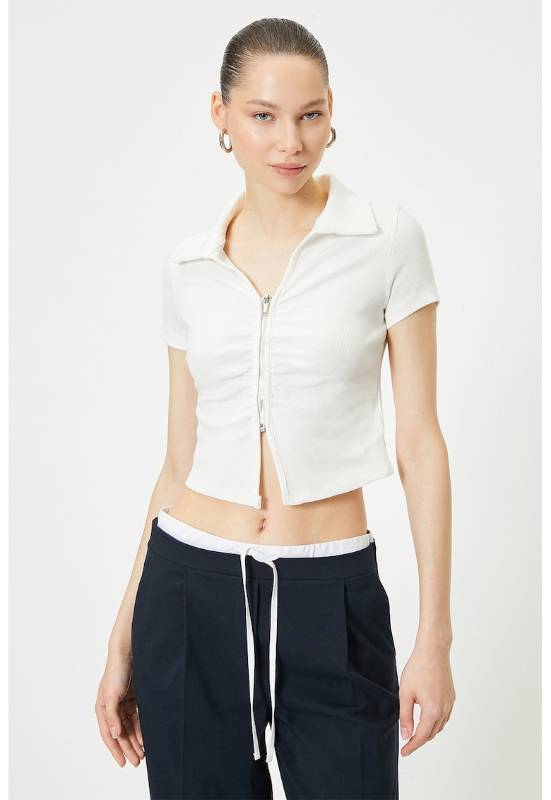 Tricou crop cu fermoar - Alb optic