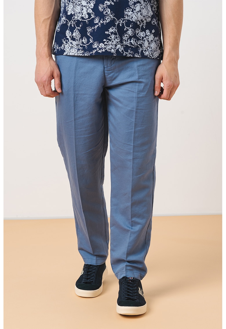 Pantaloni din amestec de in si bumbac - Albastru prafuit