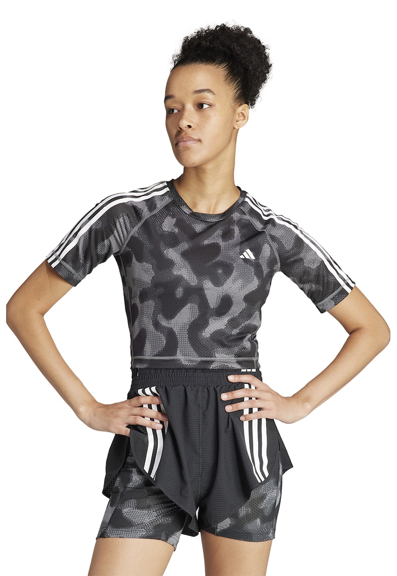 Tricou crop pentru alergare - Negru/Gri inchis