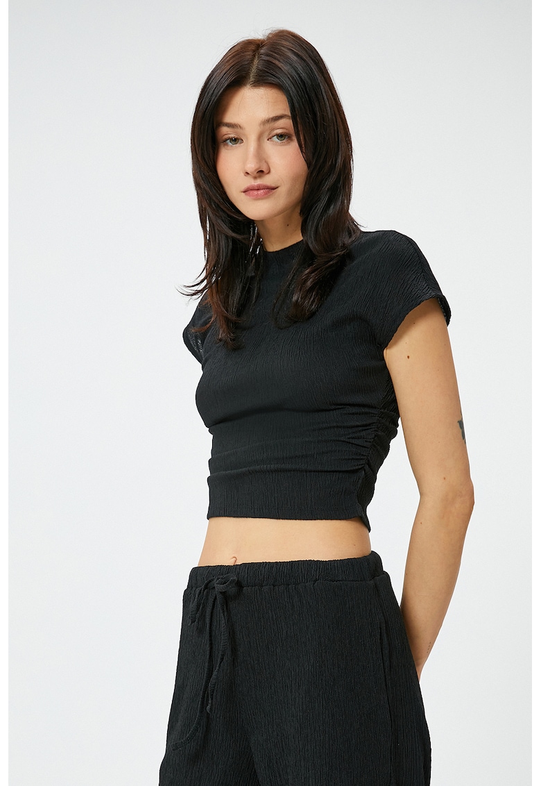 Tricou crop cu aspect texturat - Negru