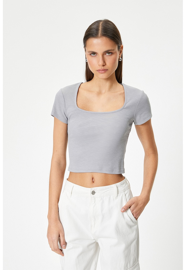 Tricou crop cu decupaj pe partea din spate - Gri deschis