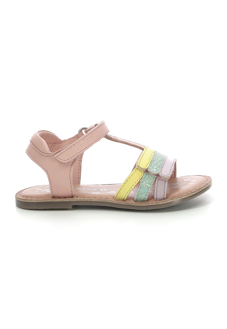 Sandale de piele cu velcro - Galben/Albastru glaciar/Roz pal