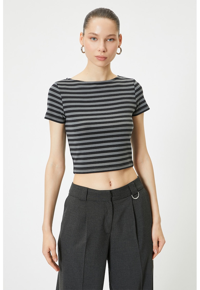 Tricou crop cu dungi - Negru/Gri