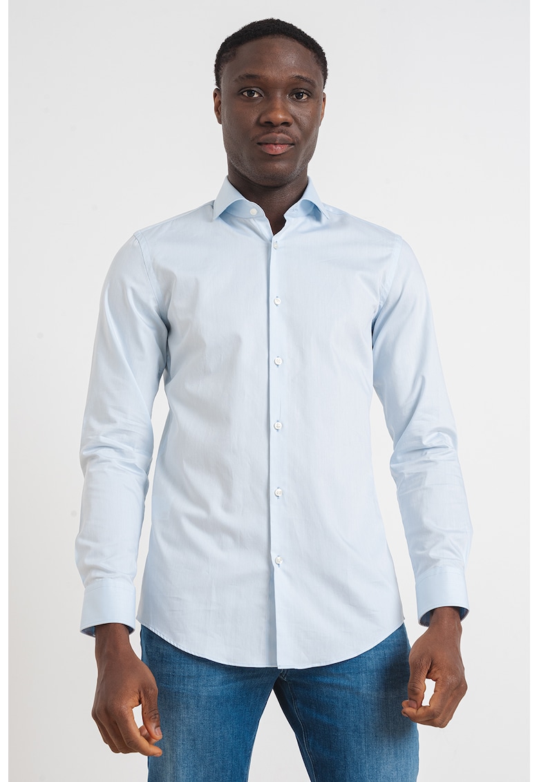 Camasa slim fit de bumbac Kason - Albastru prafuit