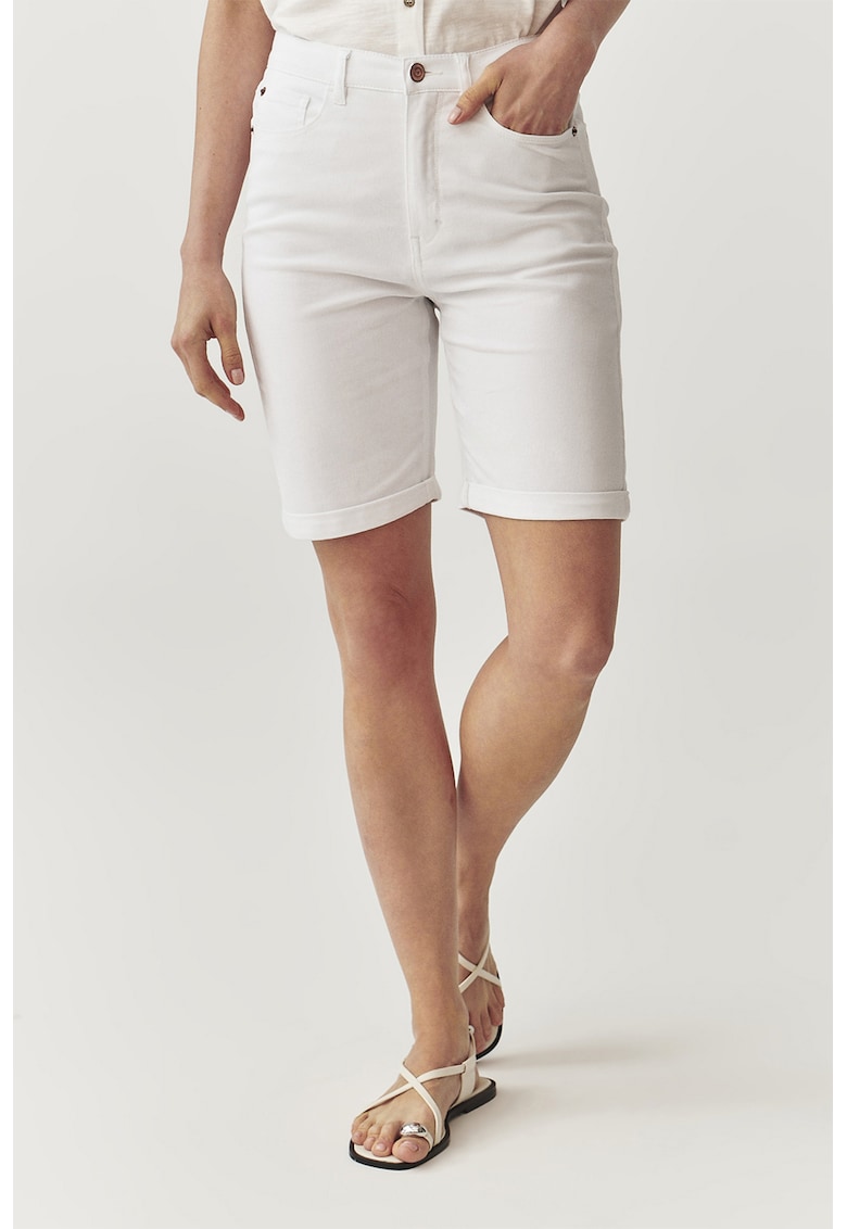 Pantaloni scurti de denim cu talie medie - Alb murdar
