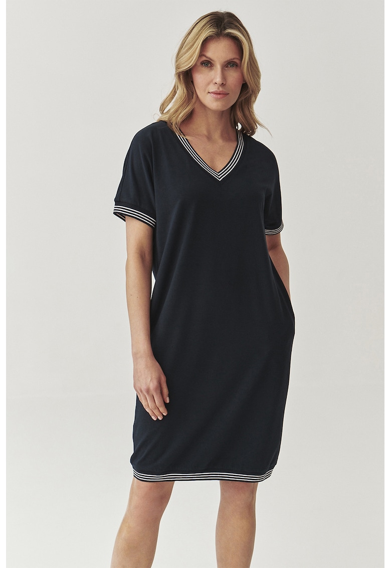 Rochie dreapta din amestec de modal cu terminatii contrastante - Negru/Alb optic