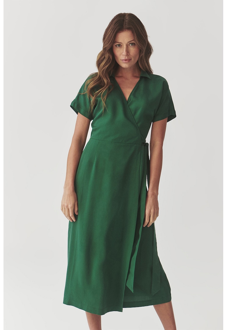 Rochie midi petrecuta din lyocell cu model uni - Verde englez