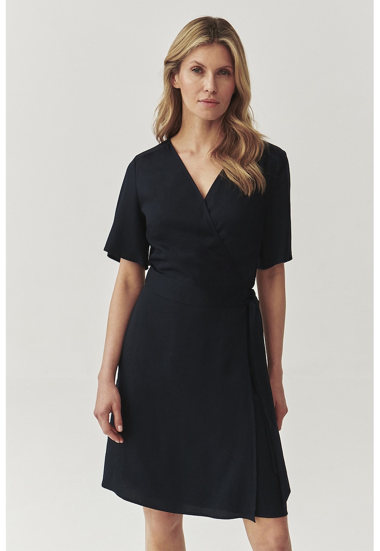 Rochie pretrecuta din lyocell cu maneci evazate - Negru