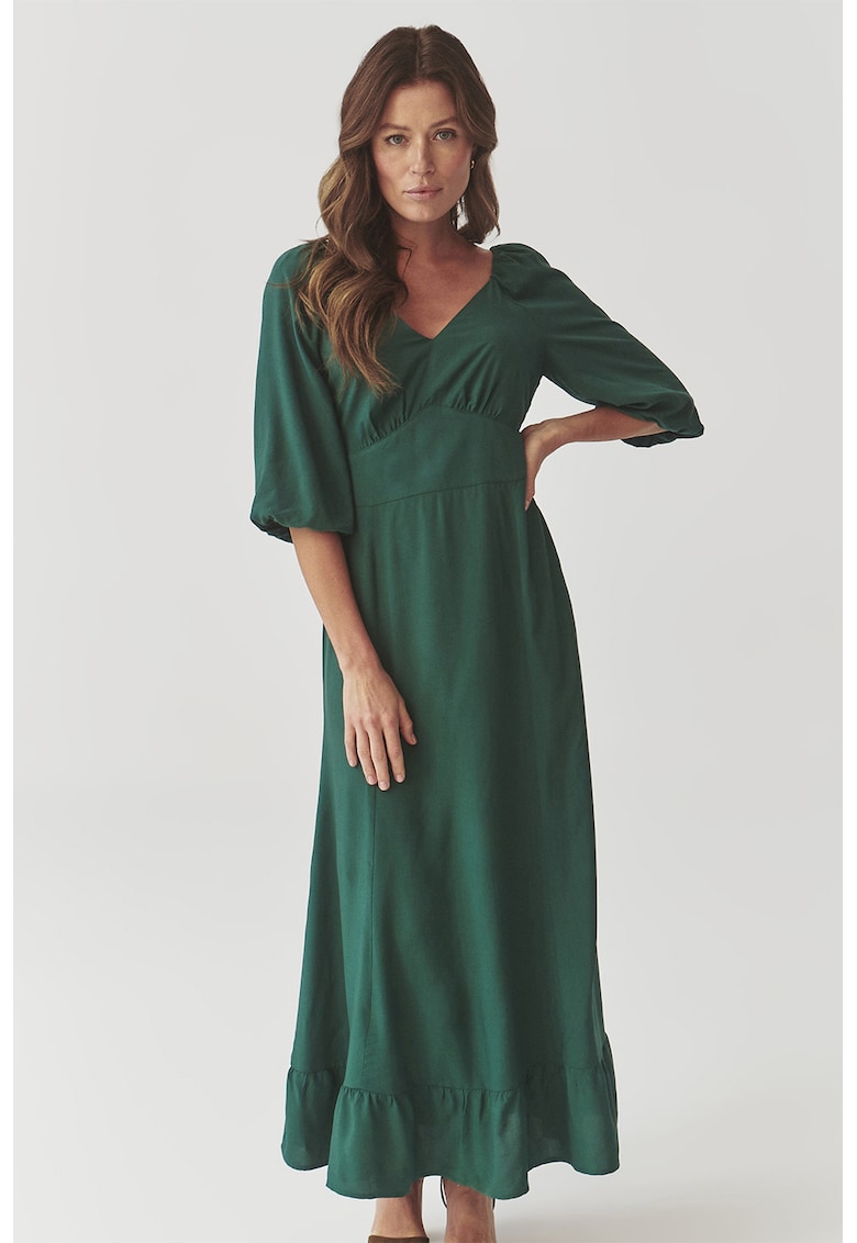 Rochie maxi cu decolteu in V Konkiro - Verde englez