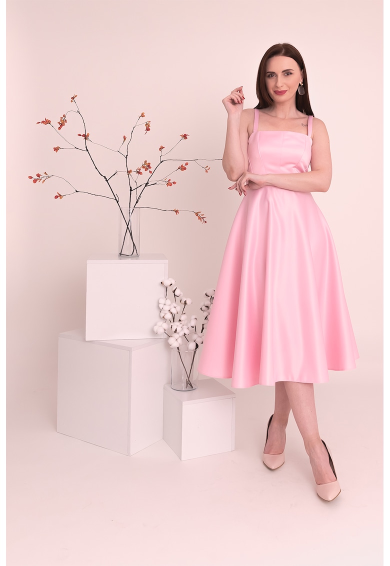 Rochie midi de satin Sofia - Roz pastel