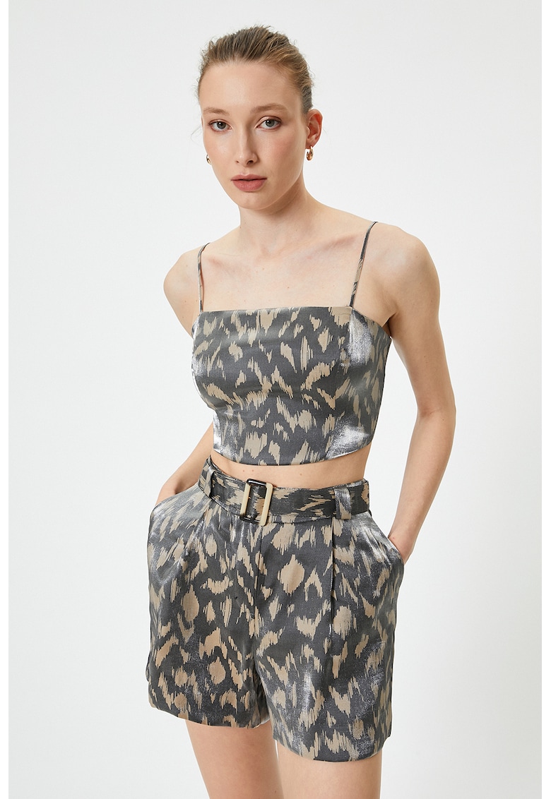 Top crop cu bretele ajustabile - Maro nisip/Gri inchis