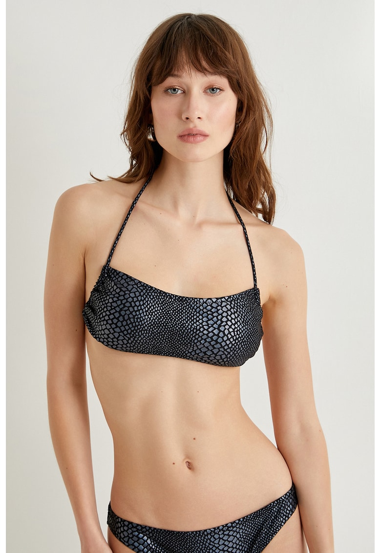 Sutien de baie cu animal print - Negru/Albastru prafuit