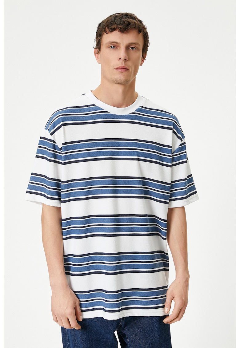 Tricou supradimensionat in dungi - Alb/Albastru