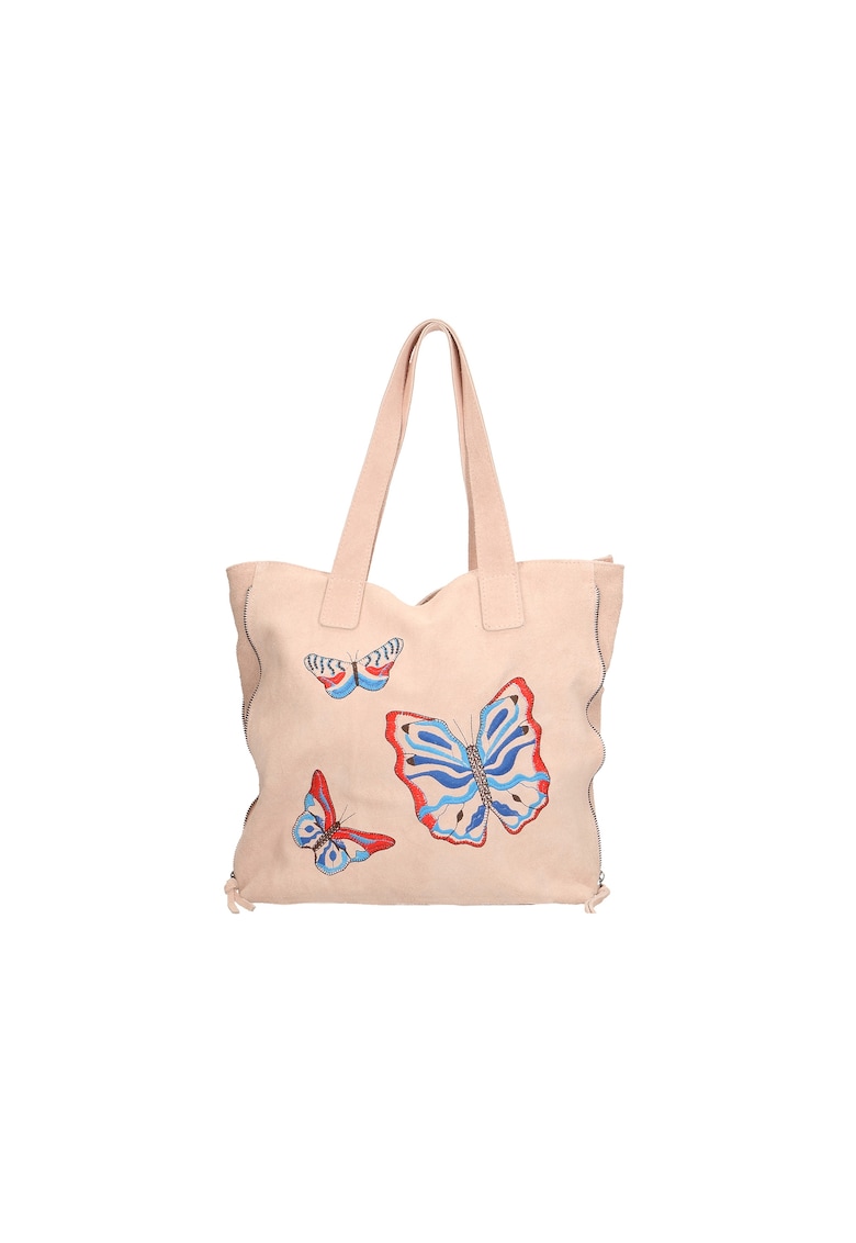 Geanta shopper de piele cu fluturi - Roz