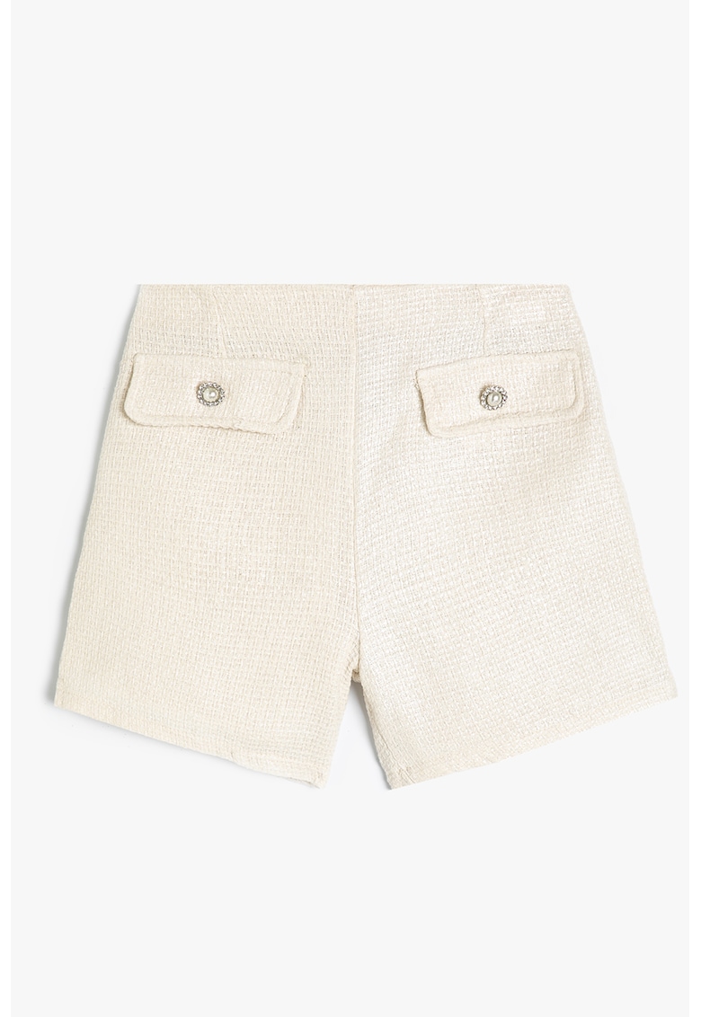 Pantaloni scurti texturati din amestec de bumbac - Crem