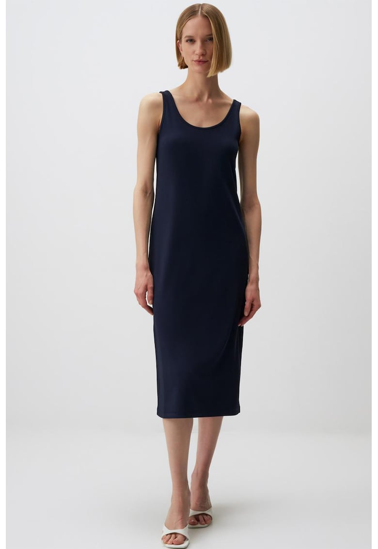 Rochie midi cu decolteu in U - Bleumarin