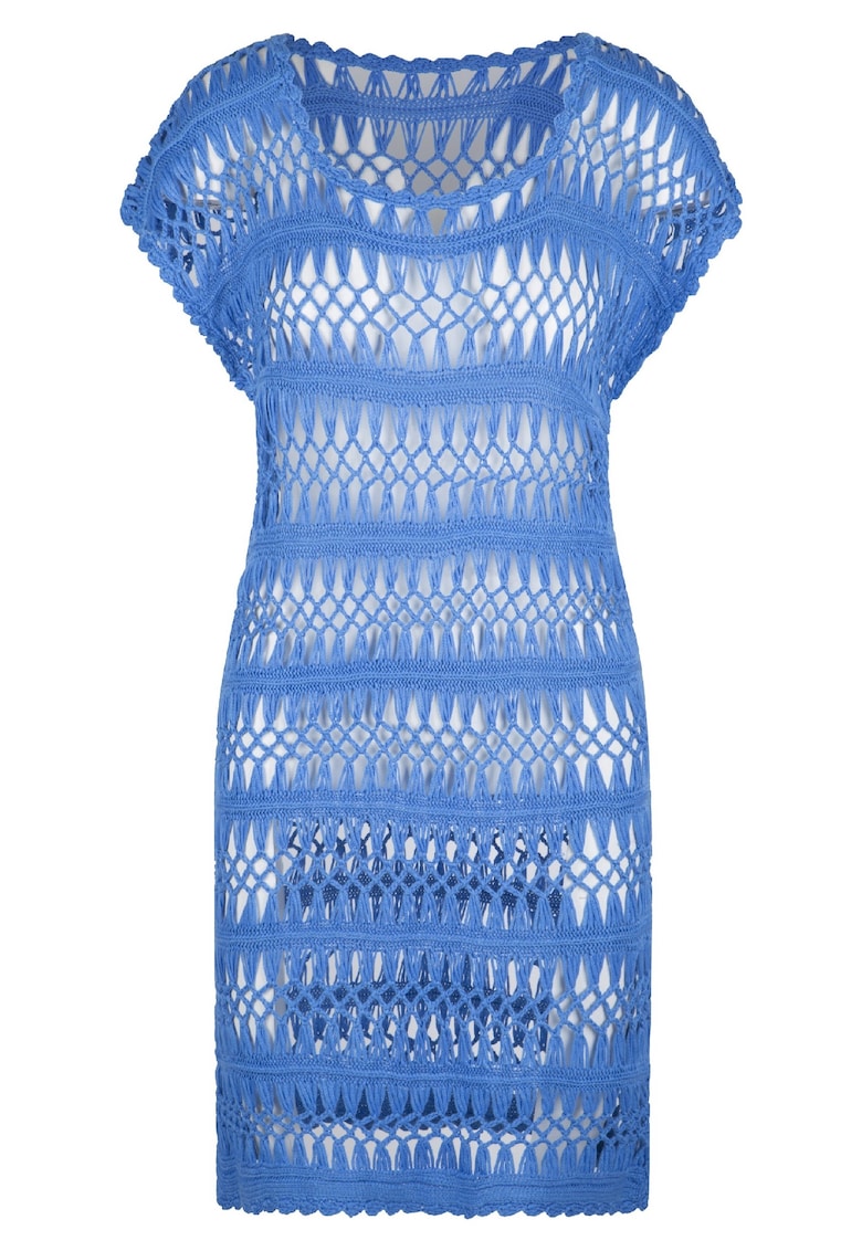 Rochie de plaja crosetata cu decolteu in U - Alb/Albastru pastel