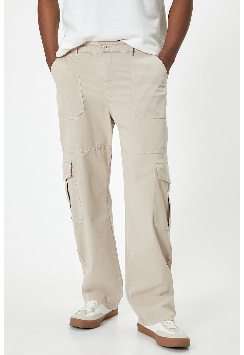 Pantaloni cargo din amestec de bumbac - Alb fildes