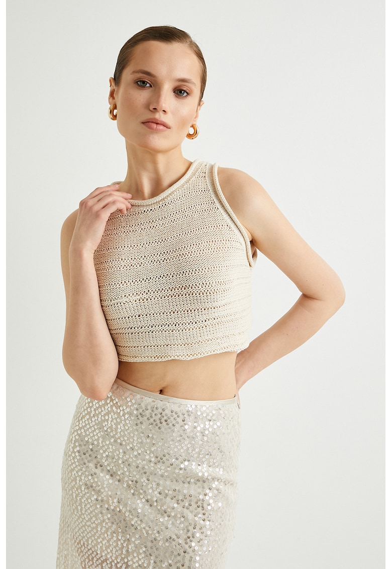 Top crop tricotat - Bej