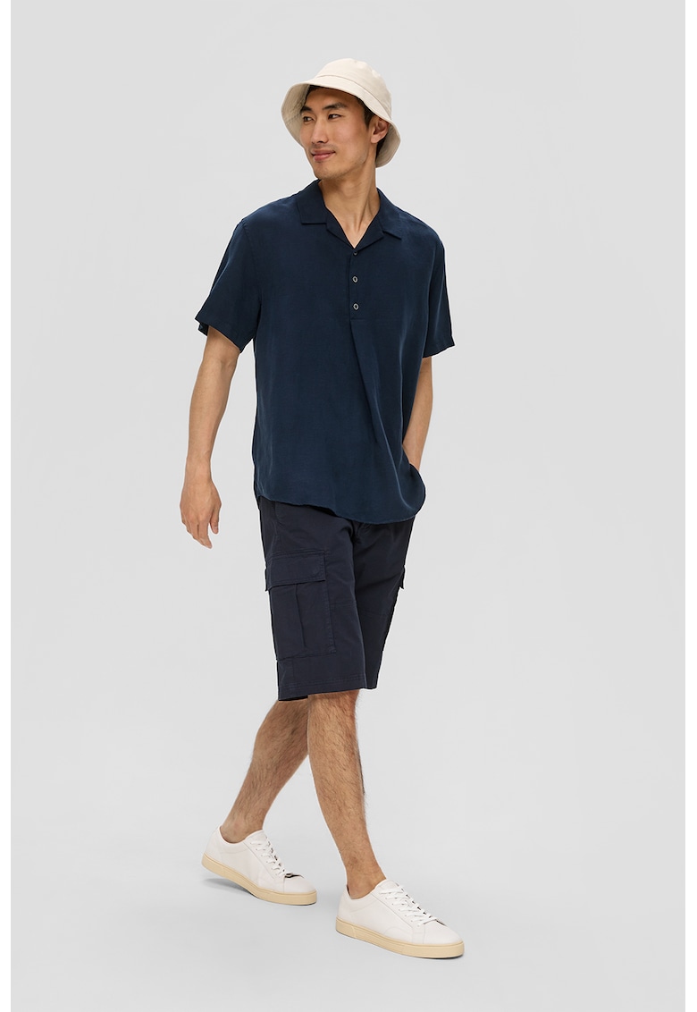 Tricou polo din amestec de in si lyocell - Bleumarin