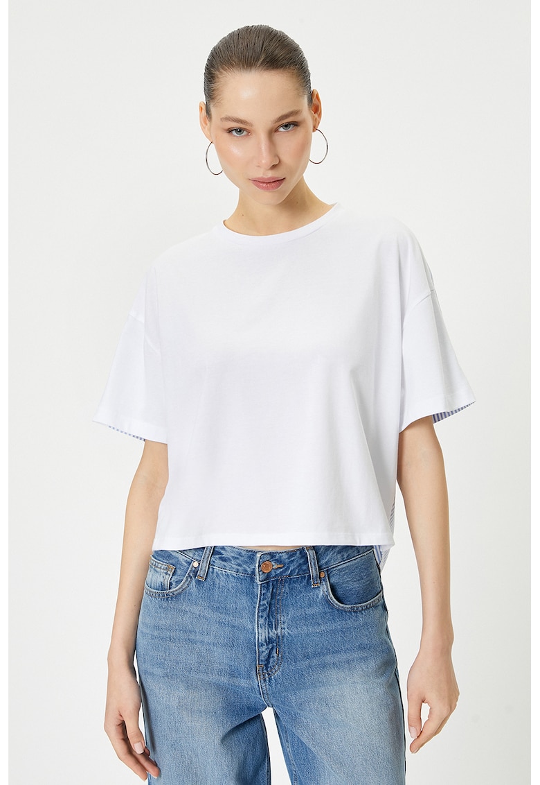 Tricou cu model in doua tonuri si decupaj pe partea din spate - Alb/Albastru lavanda