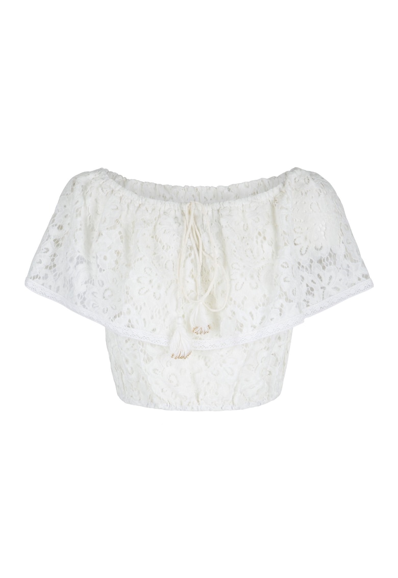 Bluza crop din dantela - pentru plaja - Alb murdar