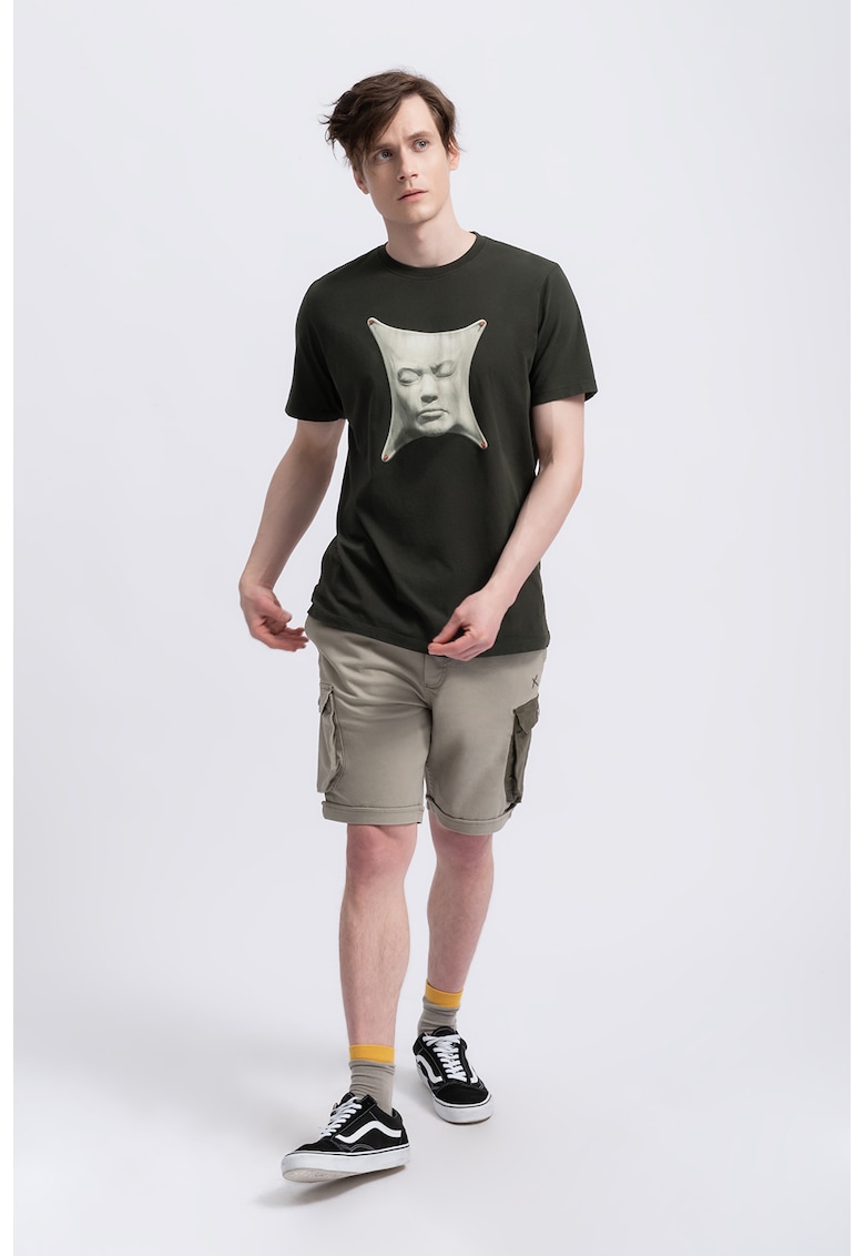 Tricou unisex cu imprimeu grafic - Kaki/Alb murdar