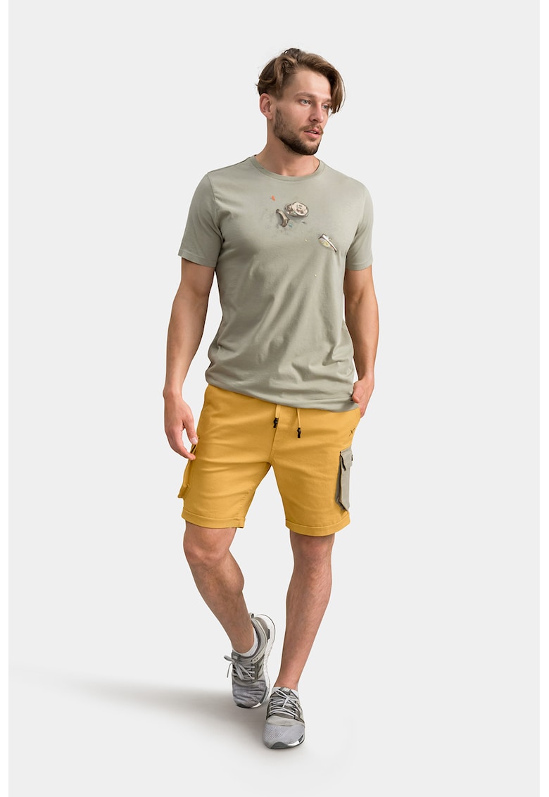 Pantaloni scurti cargo cu talie ajustabila - Galben sofran/Kaki