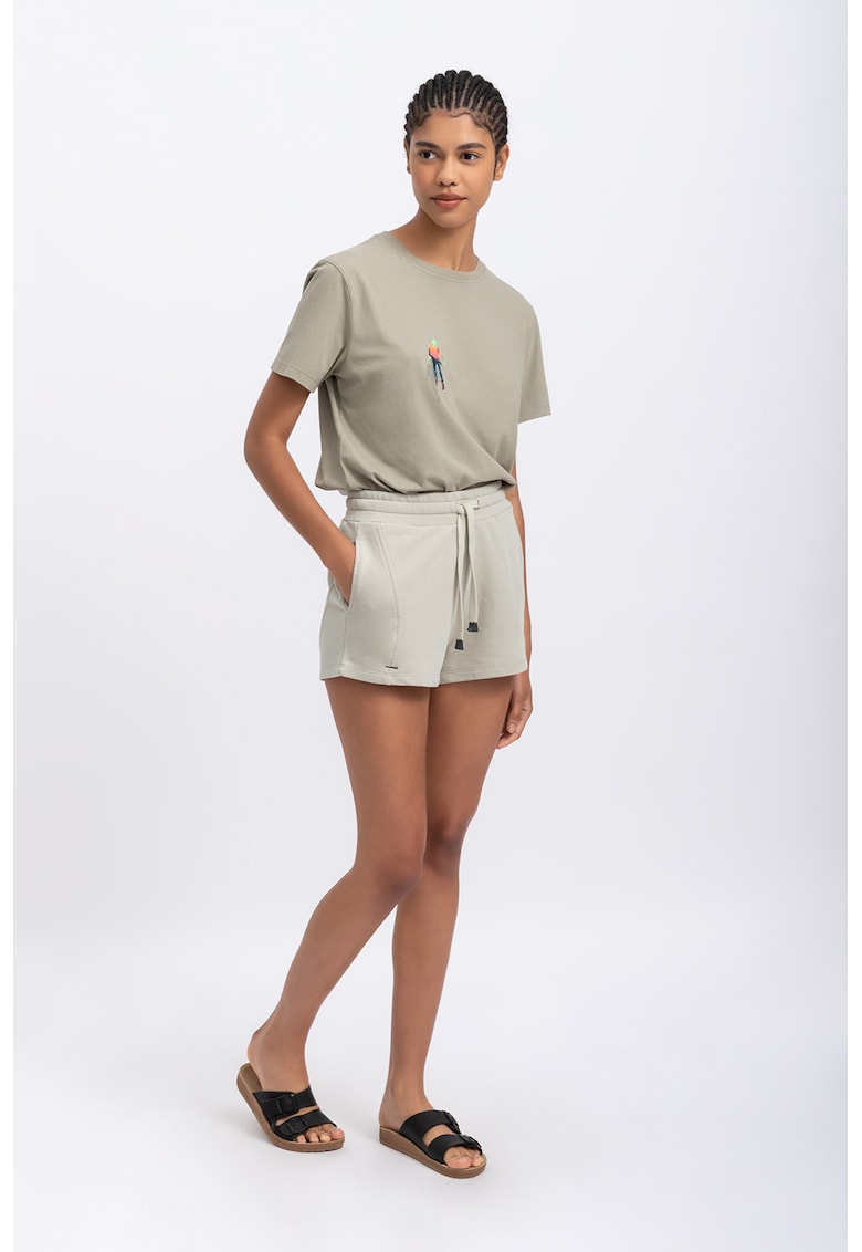 Pantaloni scurti cu talie inalta si snur - Crem