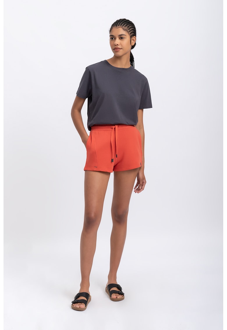 Pantaloni scurti cu talie inalta si snur - Coral