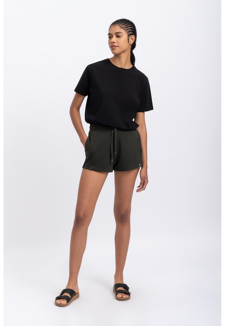 Pantaloni scurti cu talie inalta si snur - Negru stins