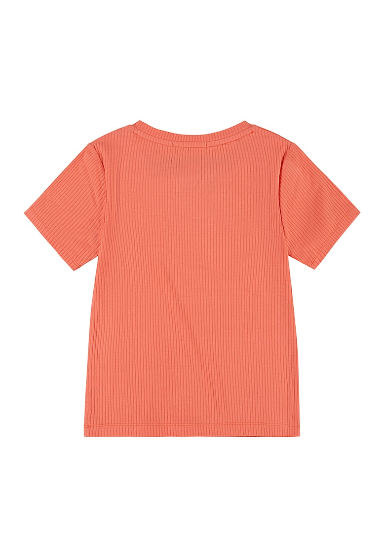 Tricou striat cu decolteu la baza gatului - Coral