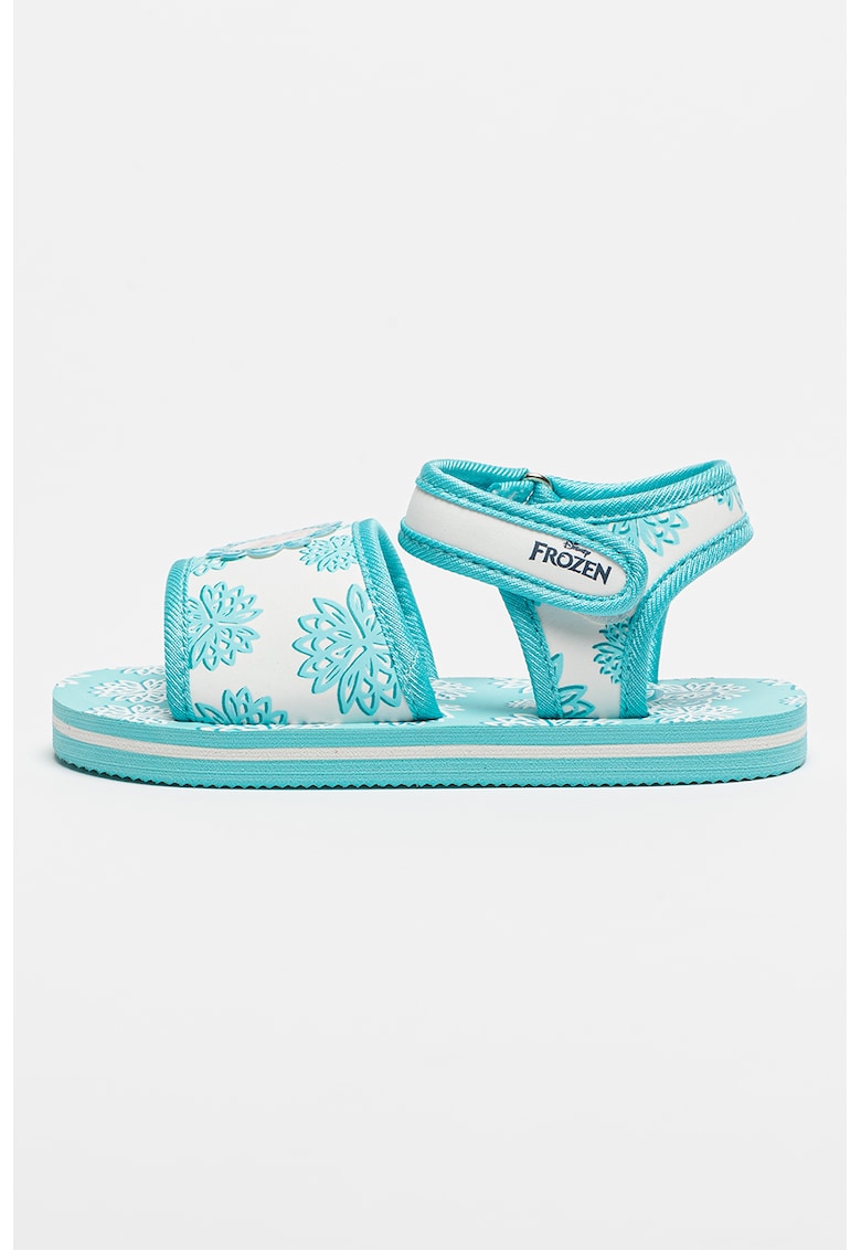Sandale cu velcro si imprimeu Frozen - Alb/Verde deschis