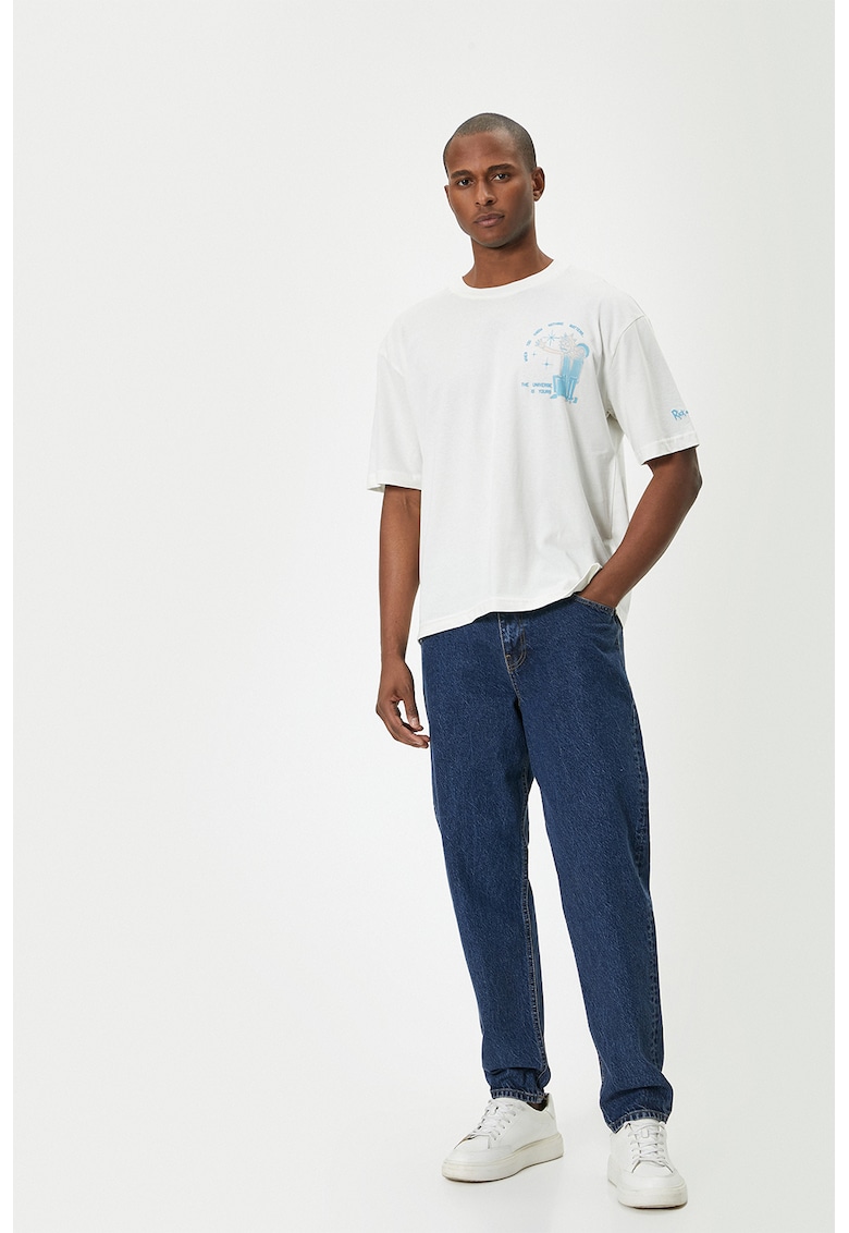 Tricou lejer cu imprimeu pe spate - Alb/Albastru deschis