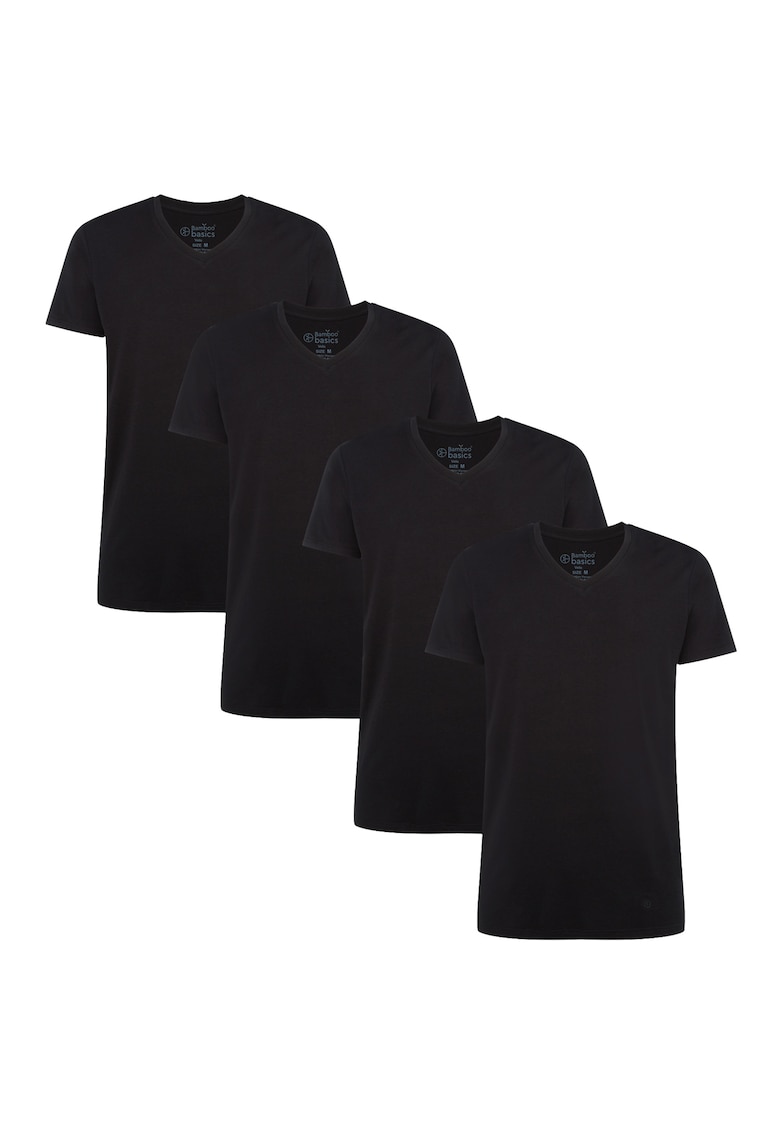 Set de tricouri cu decolteu in V Velo - 4 piese - Negru