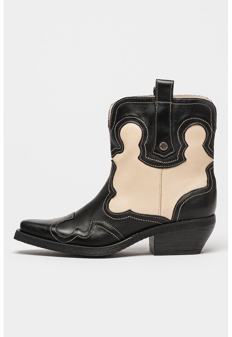 Ghete cowboy de piele Waynoa - Negru/Crem