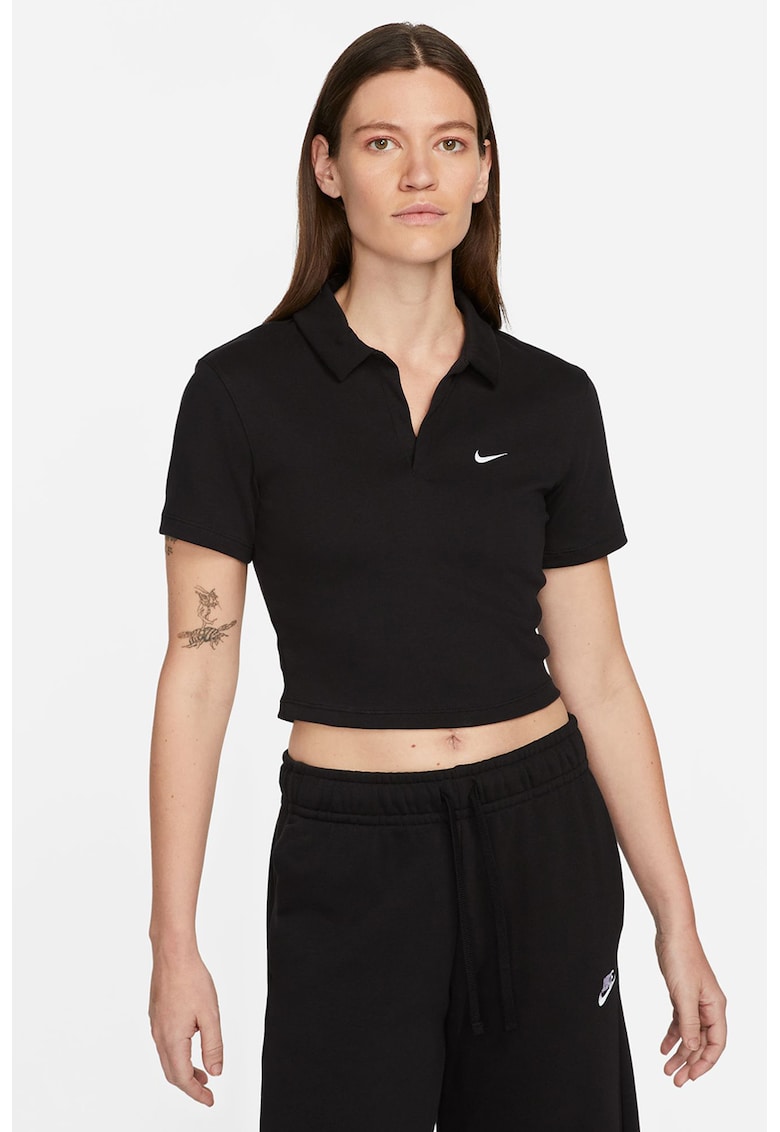 Tricou polo crop Essential - Negru