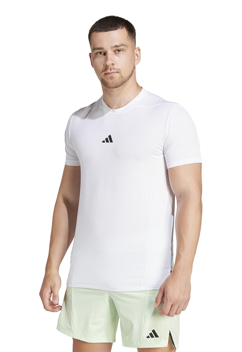 Tricou slim fit pentru fitness D4T - Alb optic