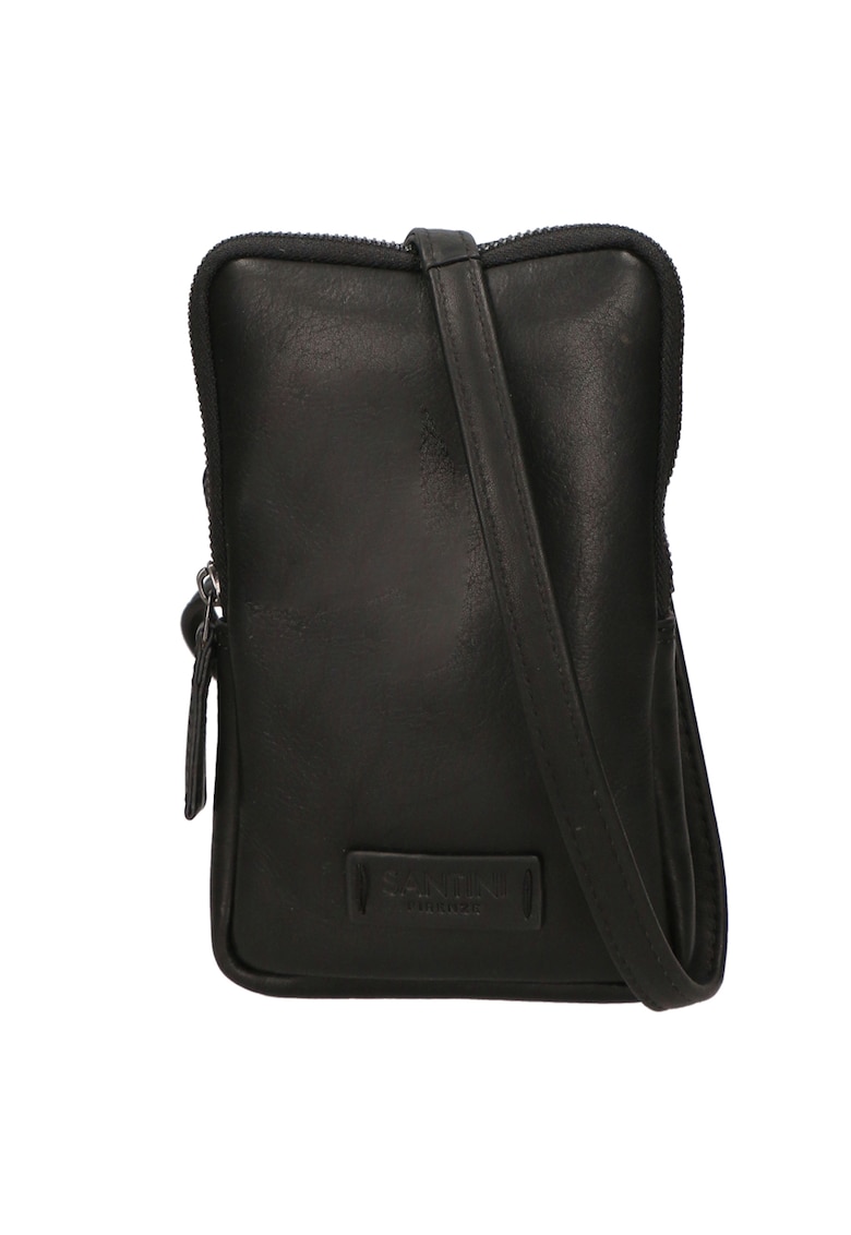 Geanta crossbody unisex de piele cu bareta detasabila - Negru