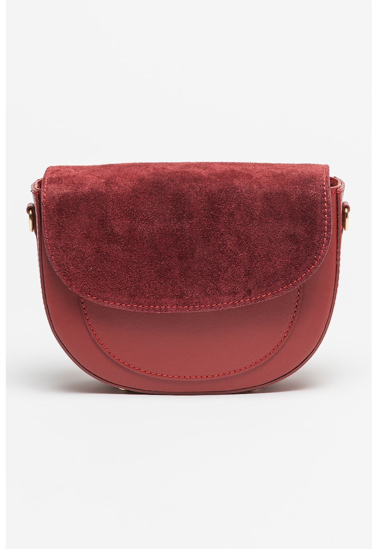 Geanta crossbody de piele cu bareta detasabila - Visiniu