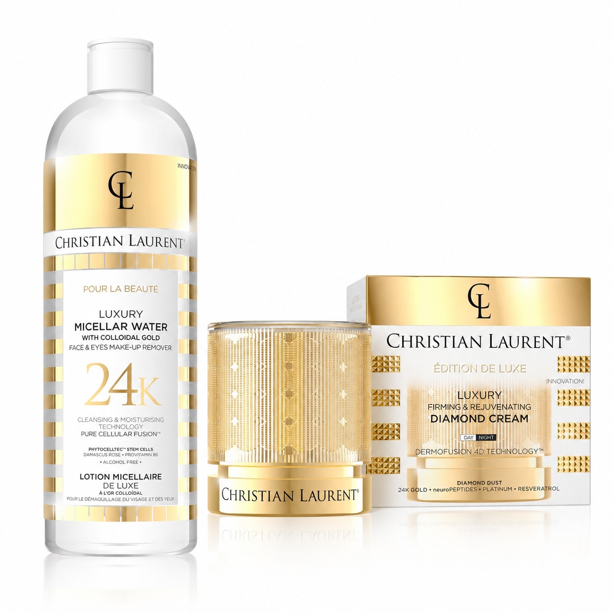 Set Christian Laurent Luxury 24K Gold – Apa micelara, 500 ml + Crema Diamond, Edition De Luxe, 50 ml