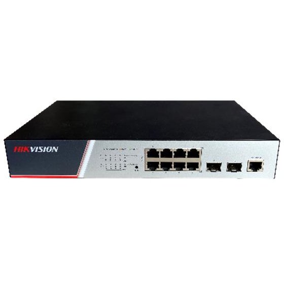 Switch Hikvision DS-3E2510P(B), 8 porturi PoE, 2 porturi Gigabit SFP, 130W, management