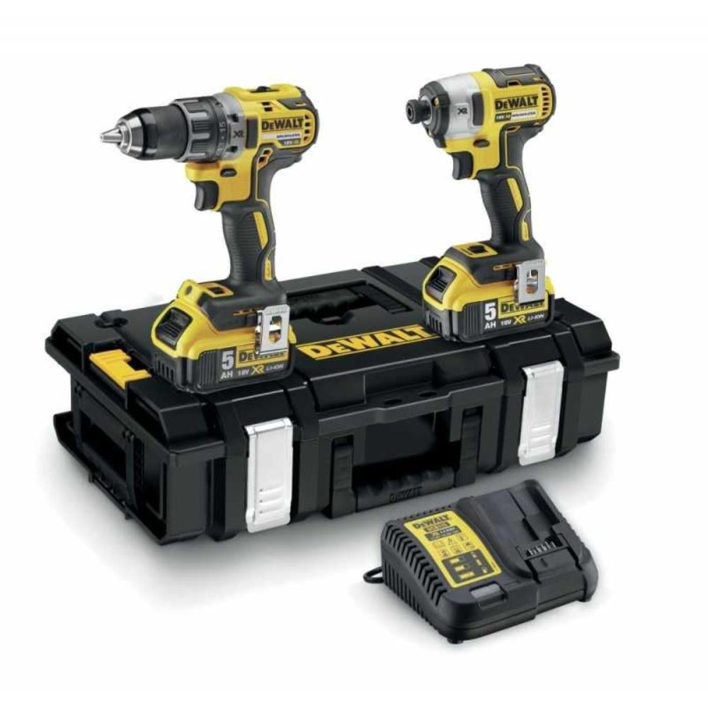 Set 2 scule profesionale pe acumulator DeWALT DCK266P2, 18V, motor fara perii, masina de gaurit DeWALT DCD796, masina de insurubat cu impact DeWALT DCF887, 2x acumulator 5 Ah, incarcator rapid, cutie transport TSTAK
