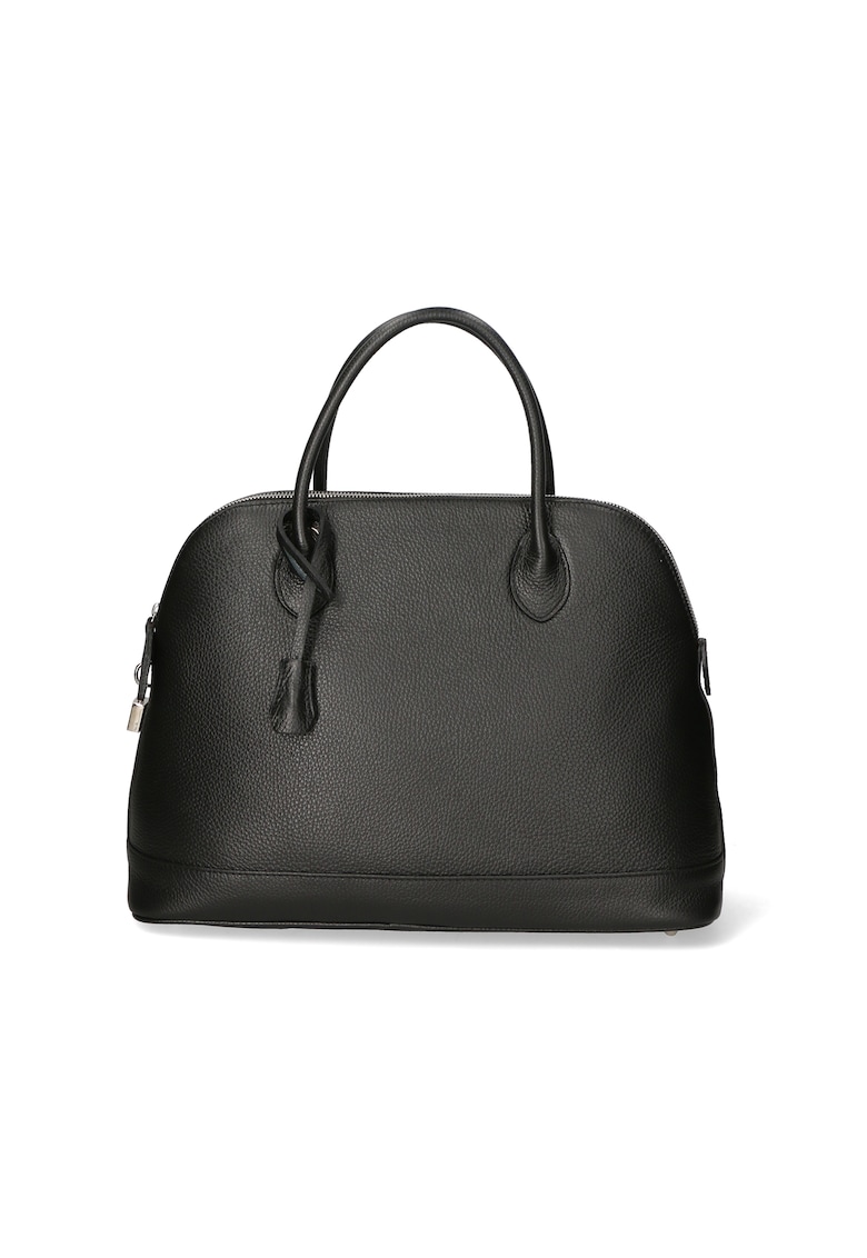 Geanta bowler de piele texturata - Negru