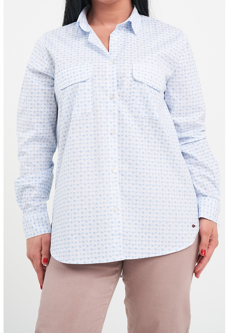 Camasa relaxed-fit cu buzunare pe piept - Alb/Albastru