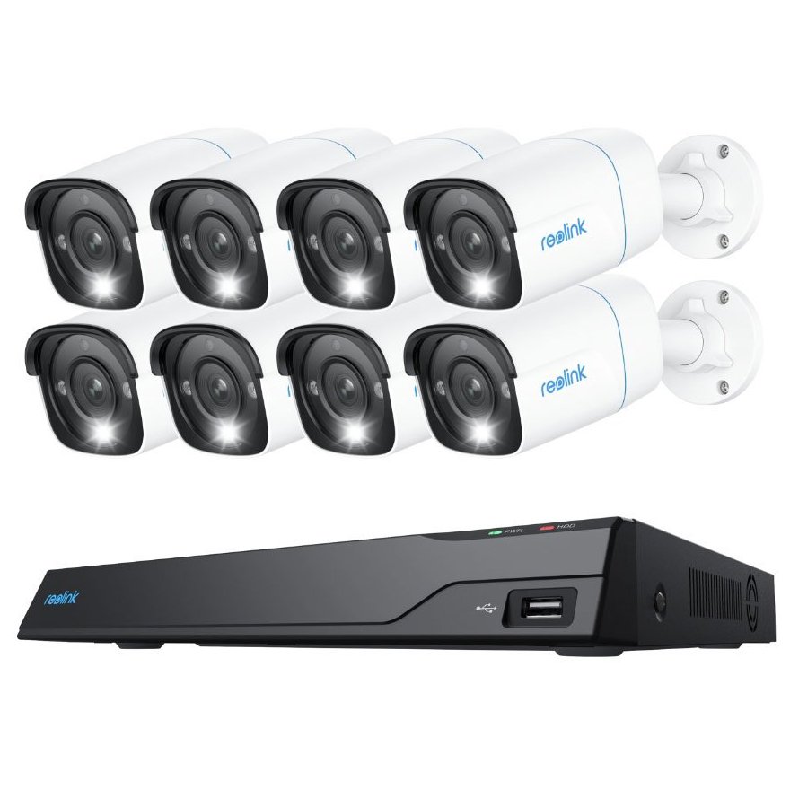 Sistem supraveghere exterior IP Reolink NVS16-8MB8, 8 camere, 4K, 2.8 mm, IR/lumina alba 30 m, spotlight, PoE, detectie persoane, 4TB HDD