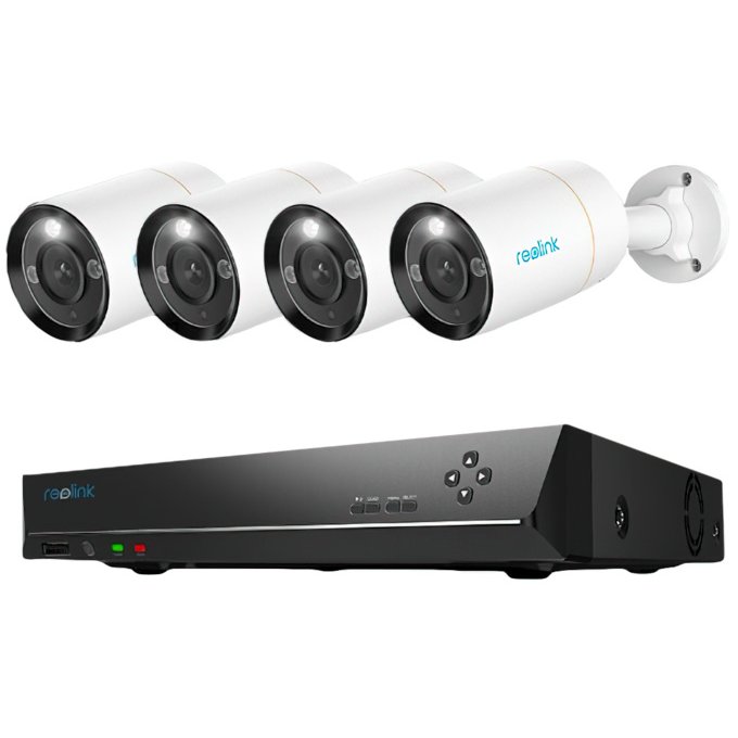 Sistem supraveghere IP exterior Reolink NVS8-12MB4, 4 camere, 12 MP, IR 30 m, 2.8 mm, microfon, HDD 2 TB