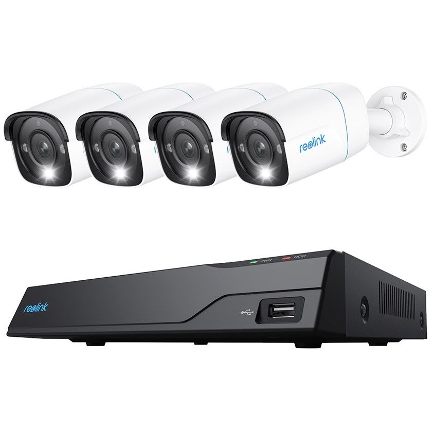 Sistem supraveghere IP exterior Reolink NVS8-8MB4, 4 camere, 4K, IR 30 m, 4 mm, microfon, HDD 2TB