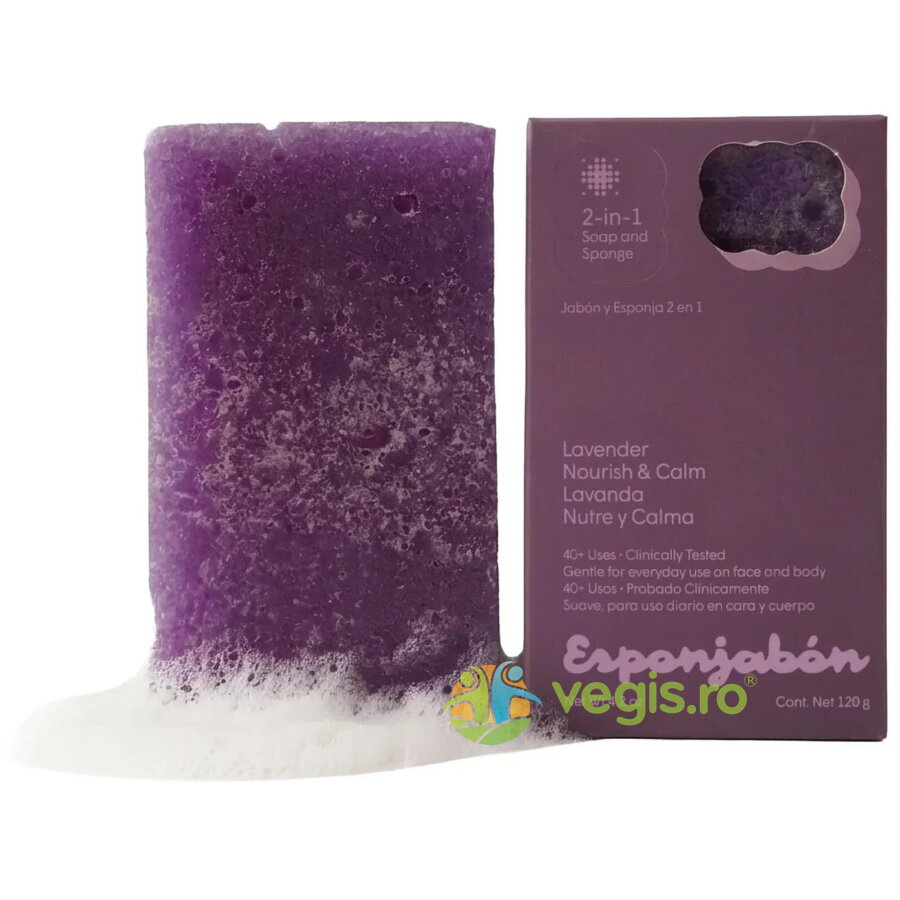 Burete de Baie si Sapun Incorporat 2 in 1 cu Efect Hranitor si Calmant cu Parfum de Lavanda 120g